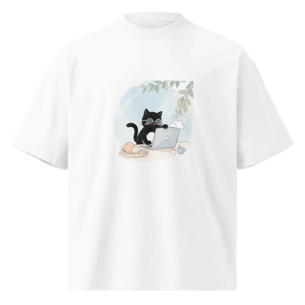Unisex Organic Oversized High Neck T-Shirt | hard working cat