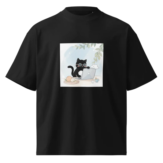 Unisex Organic Oversized High Neck T-Shirt | hard working cat
