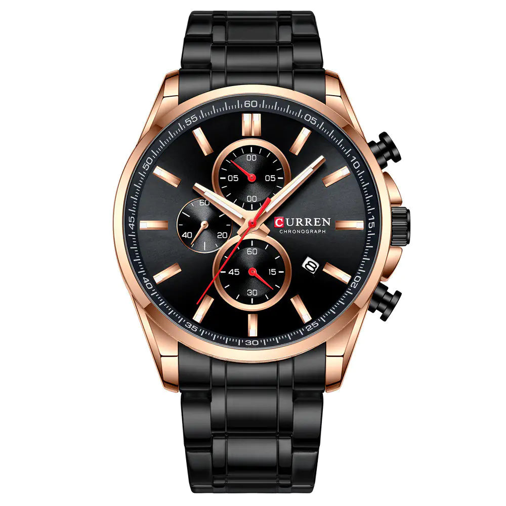 Men's Waterproof Quartz Watch with Calendar and Steel Band