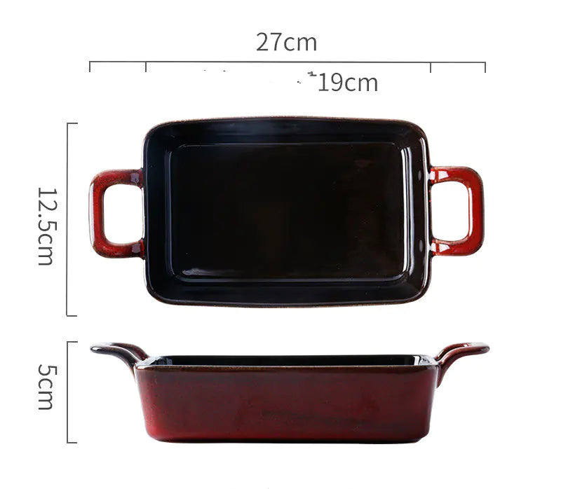 Retro Ceramic Binaural Baking Tray for Household Use