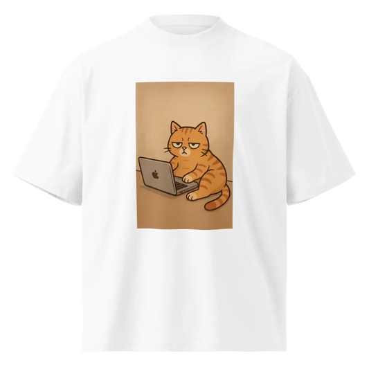 Unisex Organic Oversized High Neck T-Shirt | Lazy cat / not in the mood cat