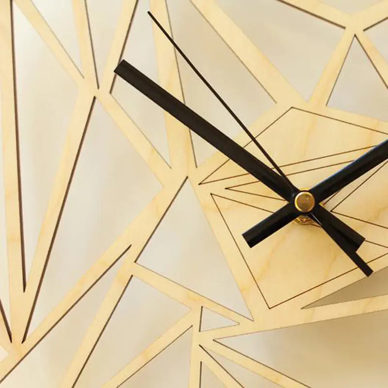 Creative Geometric Pattern Wall Clock, Quartz Wooden Decor
