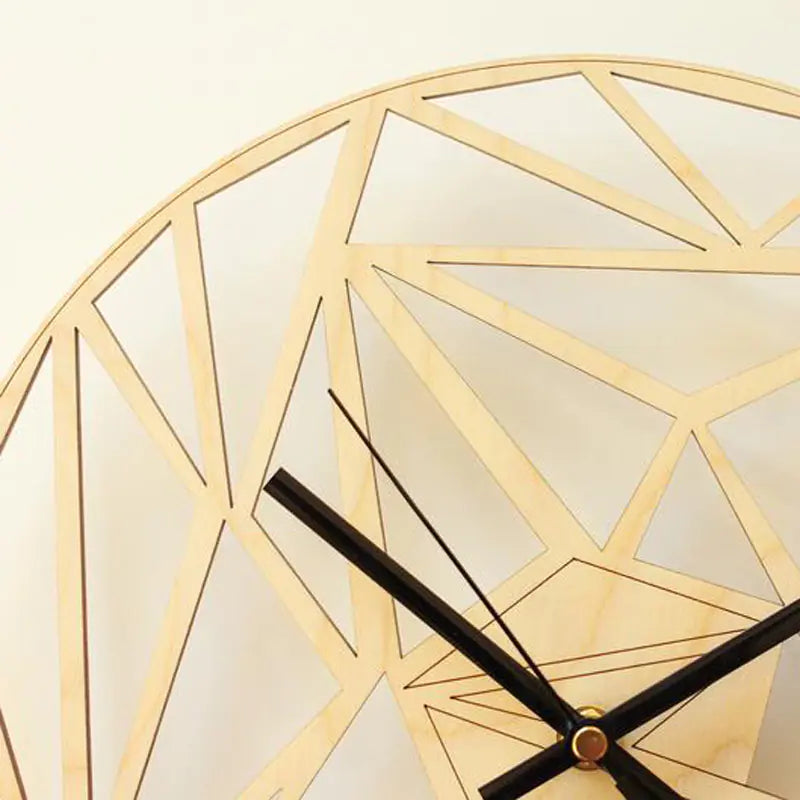 Creative Geometric Pattern Wall Clock, Quartz Wooden Decor