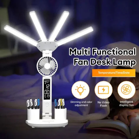 Multifunctional Desk Light with Fan & Clock