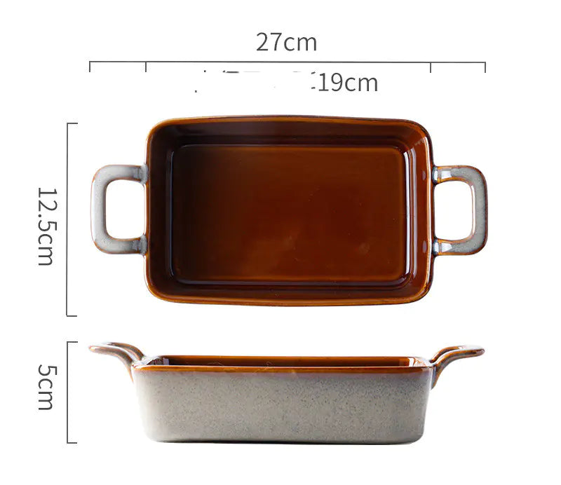 Retro Ceramic Binaural Baking Tray for Household Use