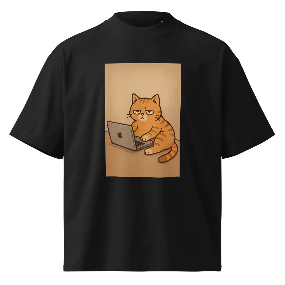Unisex Organic Oversized High Neck T-Shirt | Lazy cat / not in the mood cat