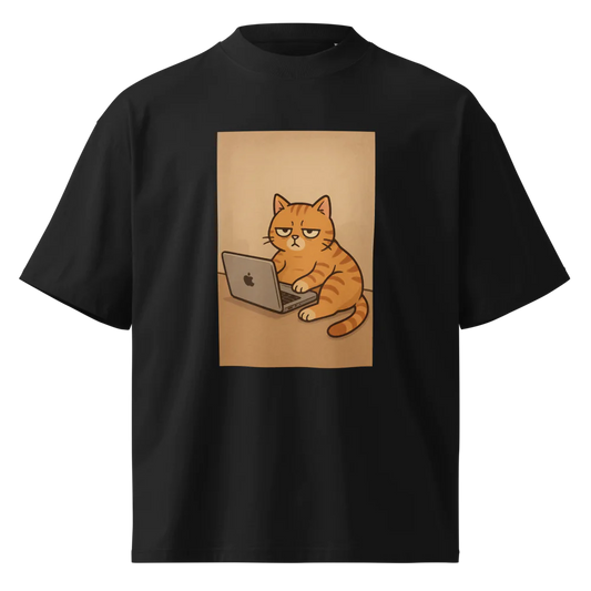 Unisex Organic Oversized High Neck T-Shirt | Lazy cat / not in the mood cat