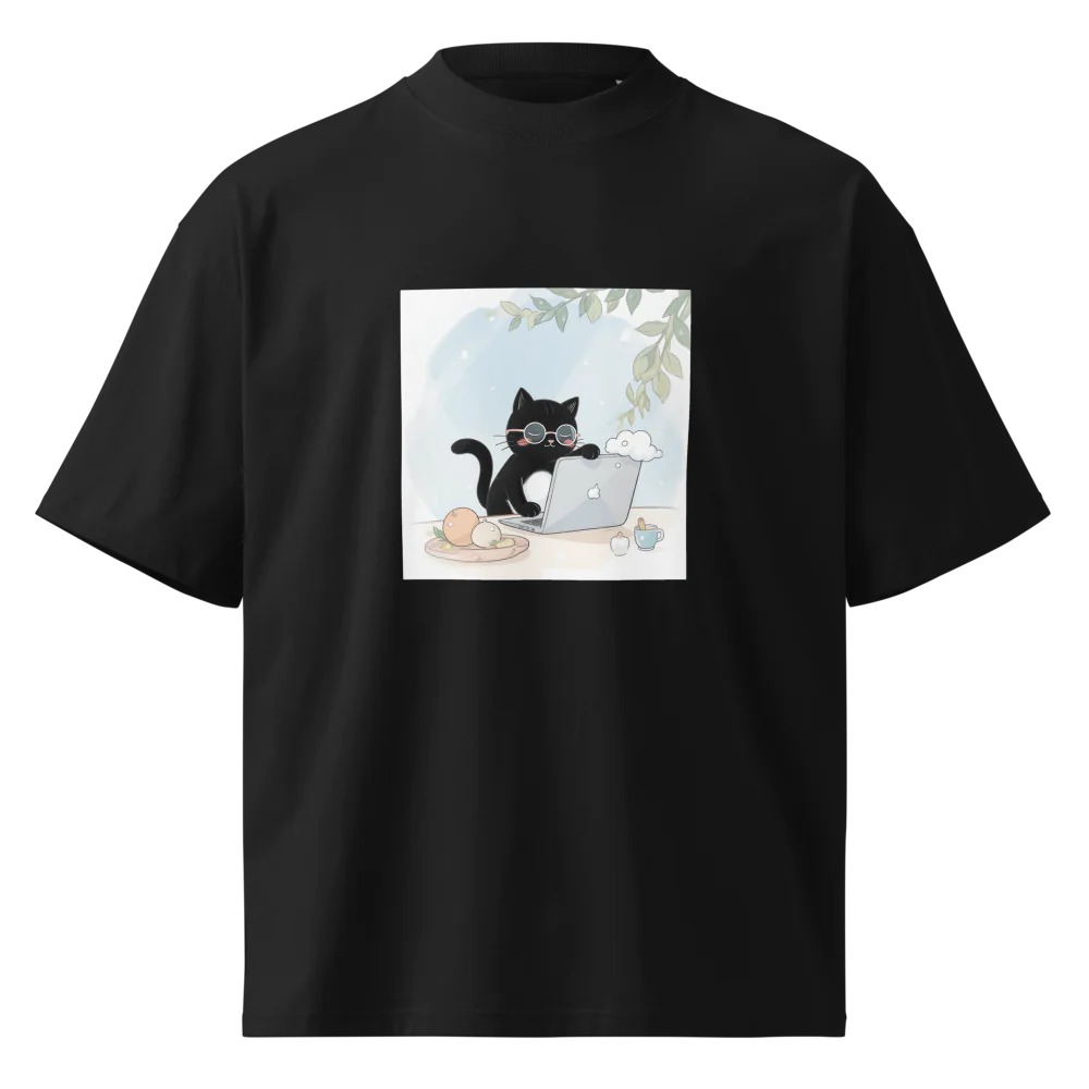Unisex Organic Oversized High Neck T-Shirt | hard working cat