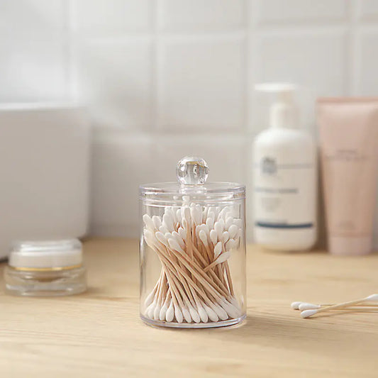 Crystal Round Cotton Swab Storage Box - Transparent Case