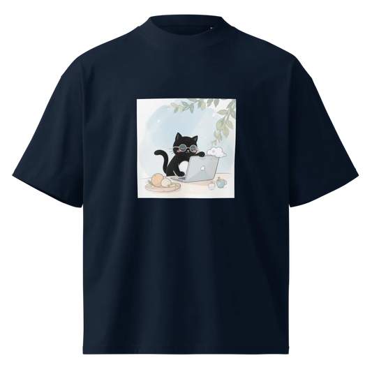 Unisex Organic Oversized High Neck T-Shirt | hard working cat