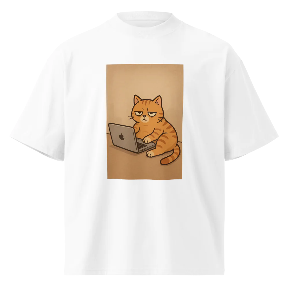 Unisex Organic Oversized High Neck T-Shirt | Lazy cat / not in the mood cat