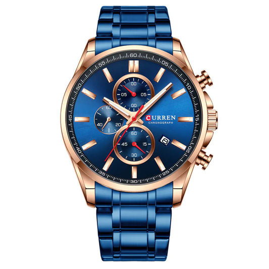 Men's Waterproof Quartz Watch with Calendar and Steel Band
