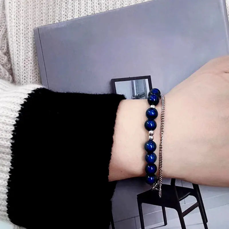 Elegant Sapphire & Umber Bead Bracelet